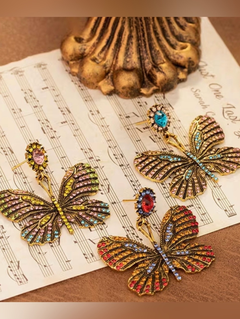 NWT Gold Butterfly Earrings with Multicolor Crystals